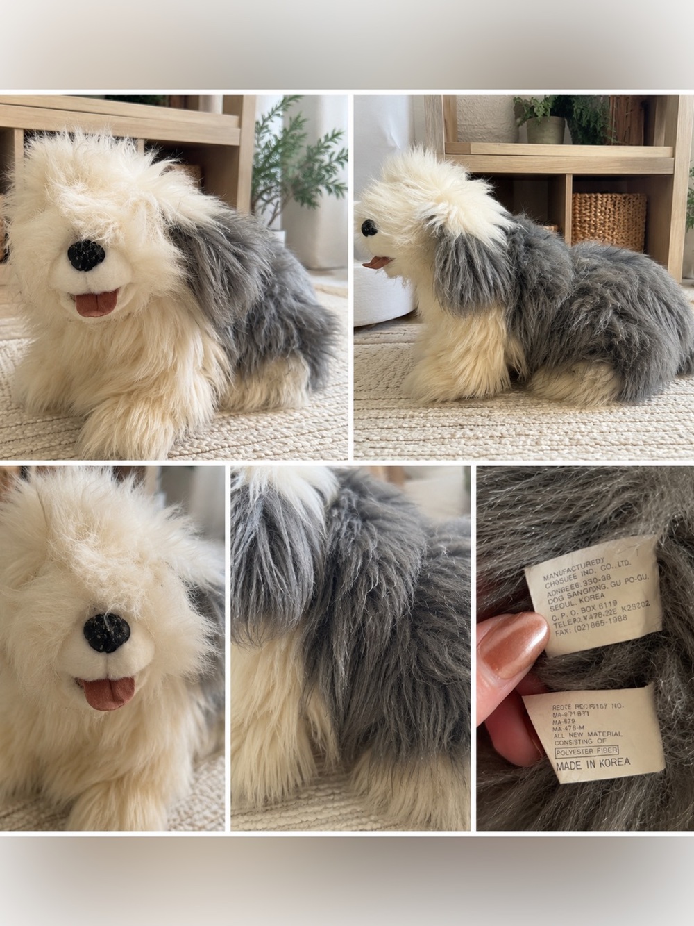 Vintage Chosun Old English Sheepdog Plush Made in Korea Shaggy Dog